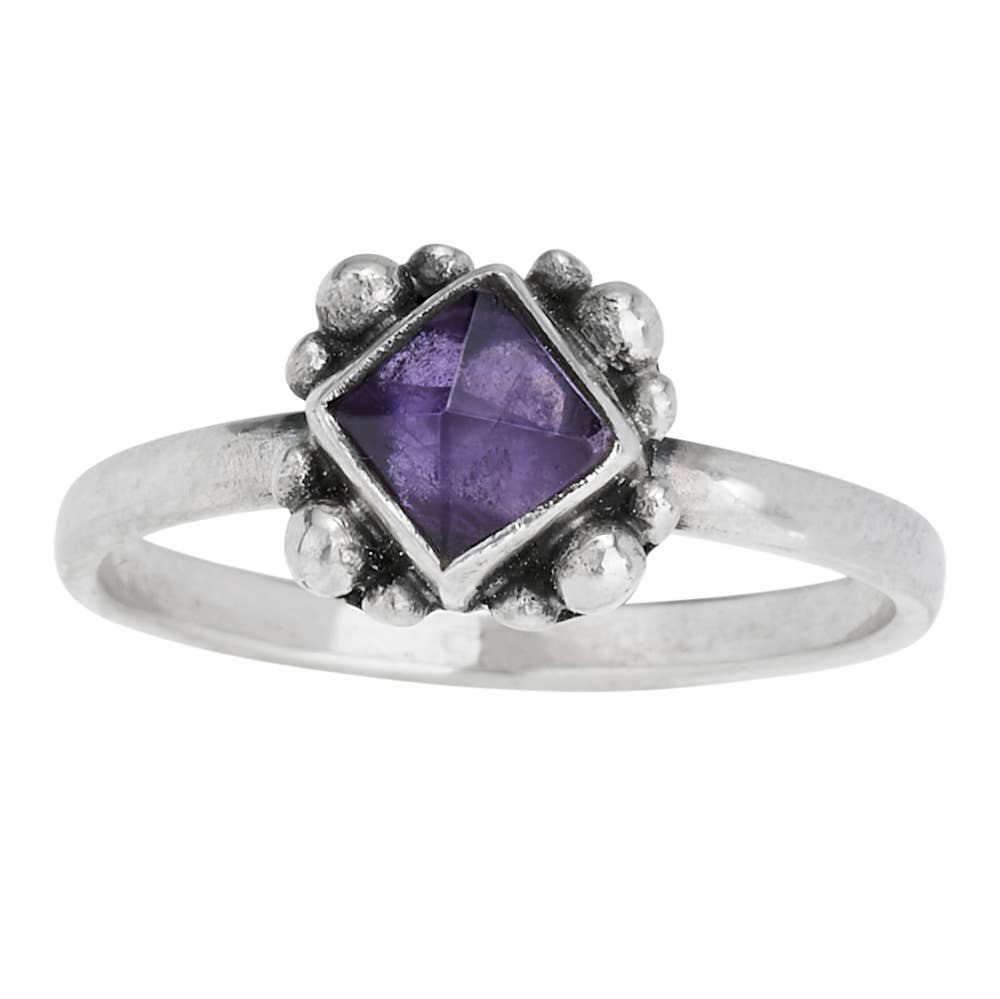 Purple Pyramid Sterling Silver and Amethyst Ring: 8