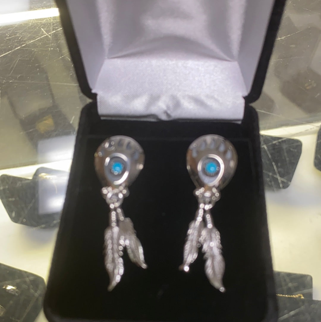 Sterling Silver and Turquoise Bear Paw earrings Back Country Trading Post