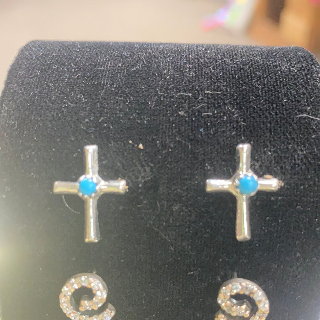 Sterling Silver and Turquoise cross earrings Back Country Trading Post