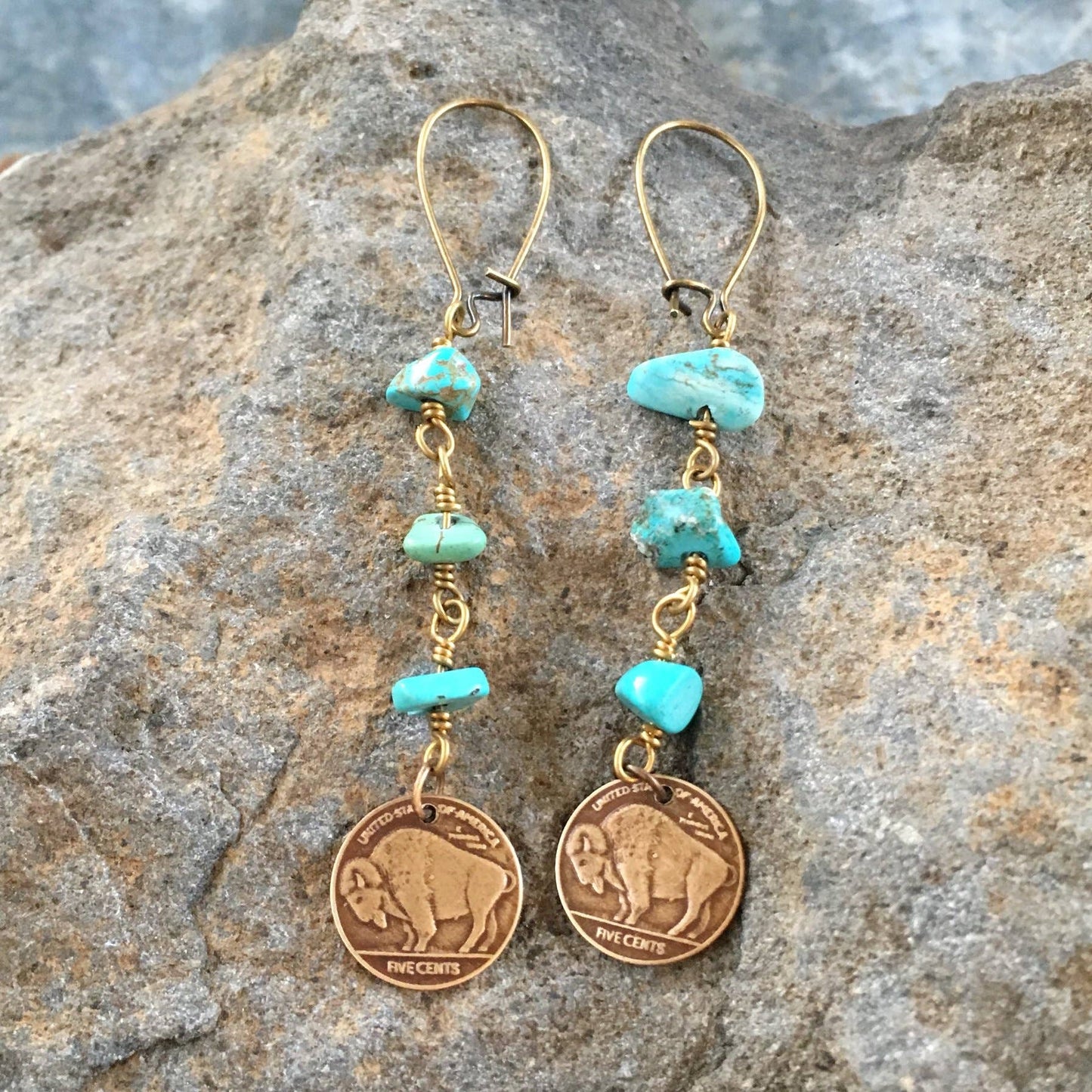 Turquoise Buffalo Bison Bronze Earrings  Back Country Trading Post