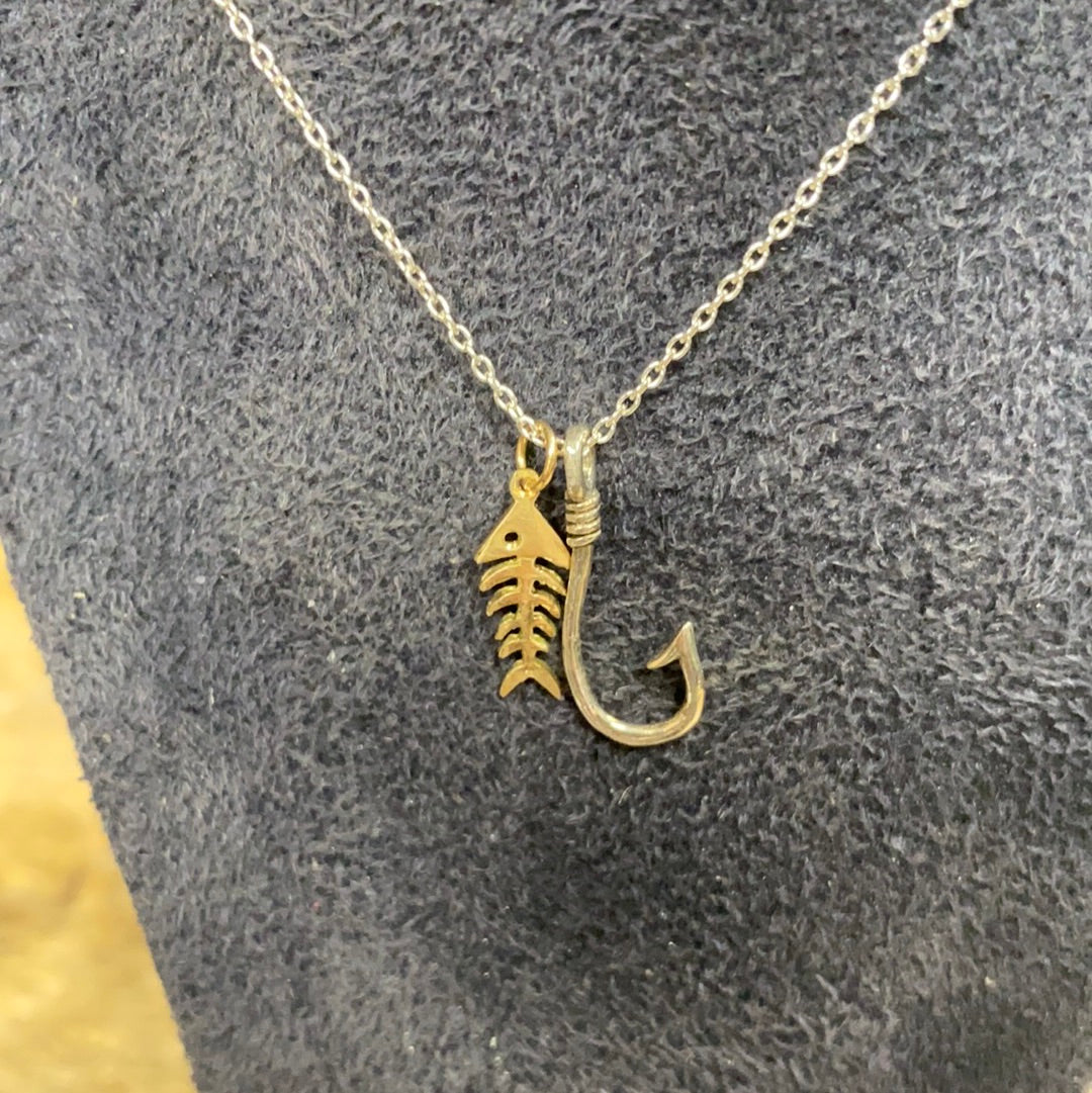 Sterling Silver Fish Hook and 14 KYG Fish Skeleton Necklace  Back Country Trading Post