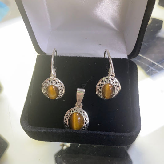 Sterling Silver and Tigers Eye pendant and earrings  Back Country Trading Post